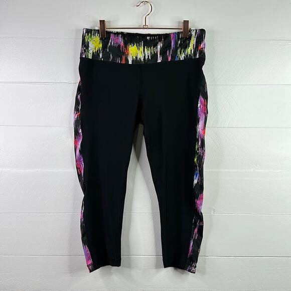 VELOCITY‎ Black Multi Color Side Workout Gym Yoga Exercise Capris Size Large - Picture 1 of 10
